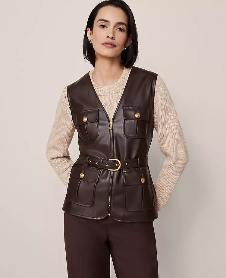 Belted Faux Leather Vest
