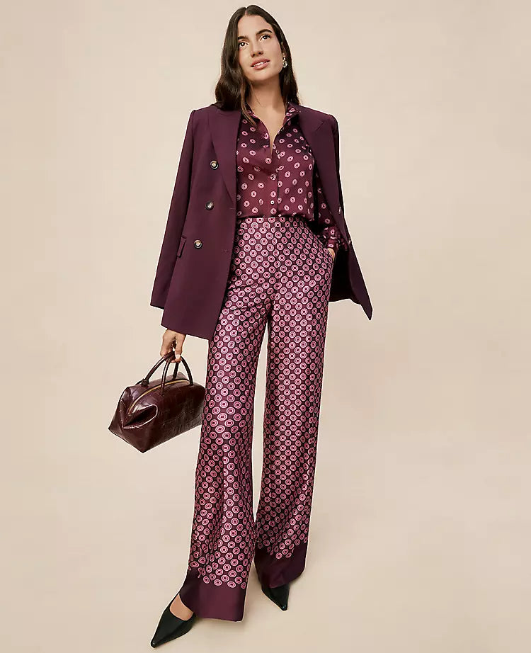 The Wide-Leg Pant in Satin Geo Print