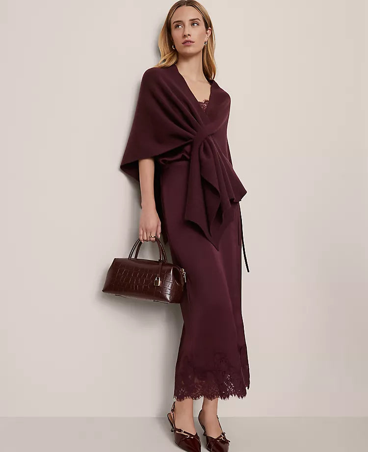 Satin Lace Hem Wrap Skirt