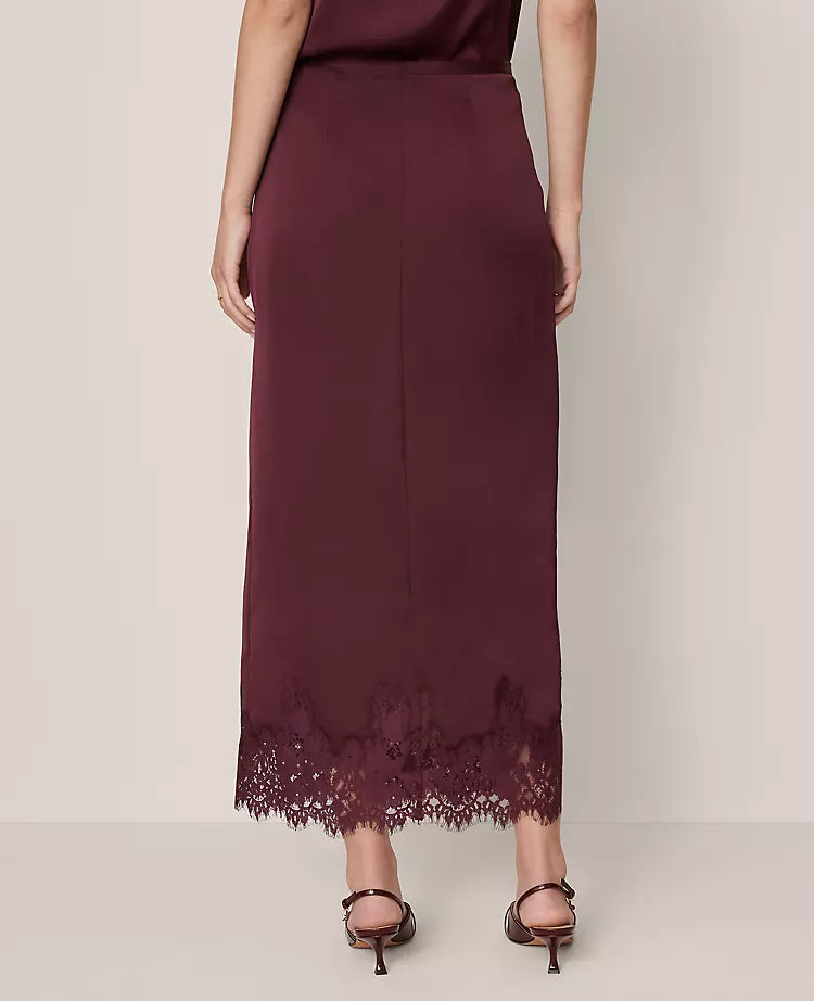 Satin Lace Hem Wrap Skirt