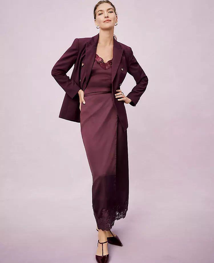 Satin Lace Hem Wrap Skirt