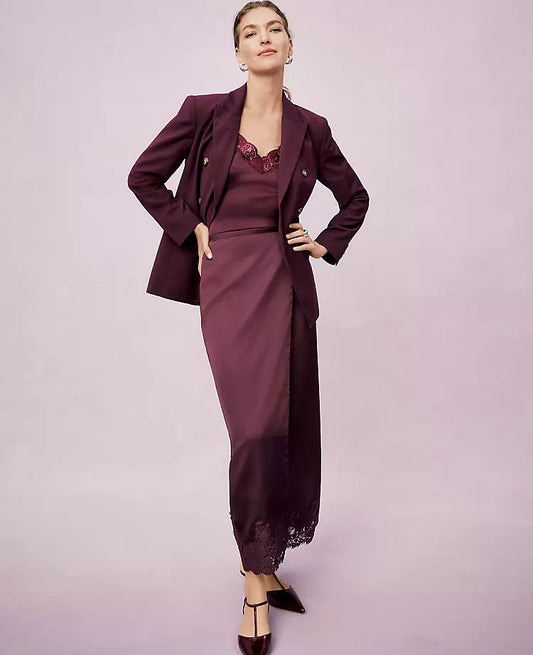 Satin Lace Hem Wrap Skirt