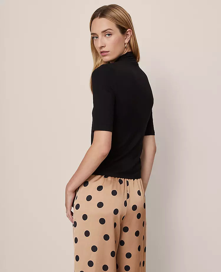 Mock Neck Elbow Sleeve Top