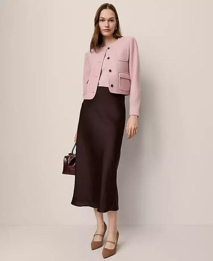 Satin Bias Midi Slip Skirt