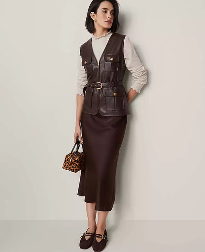 Satin Bias Midi Slip Skirt