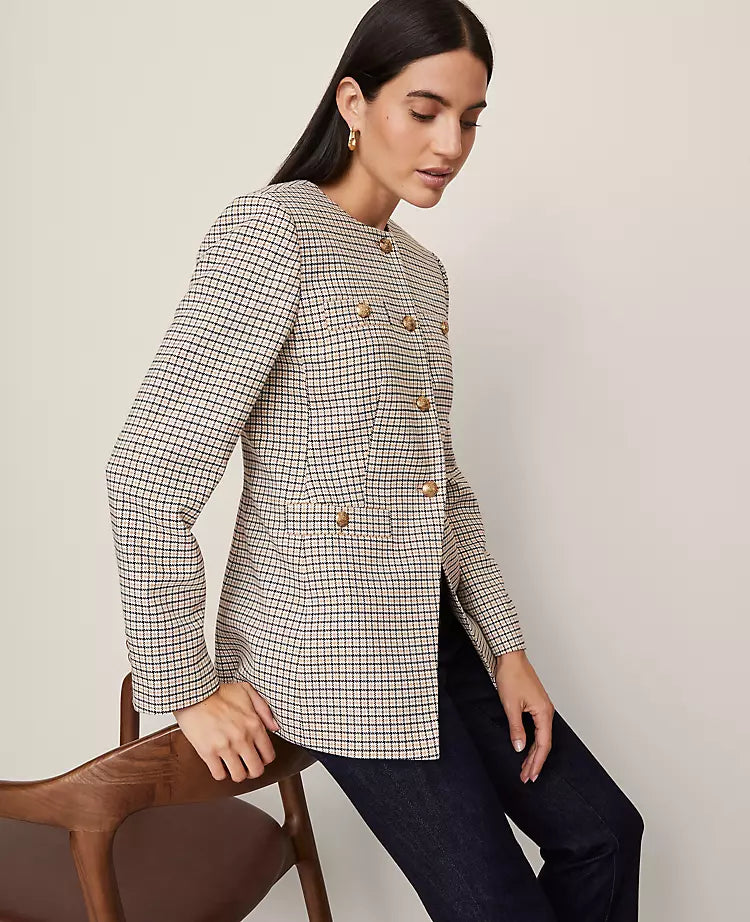 Houndstooth Split Hem Jacket