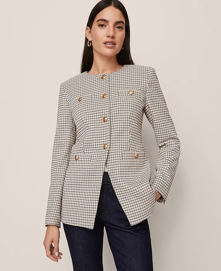 Houndstooth Split Hem Jacket