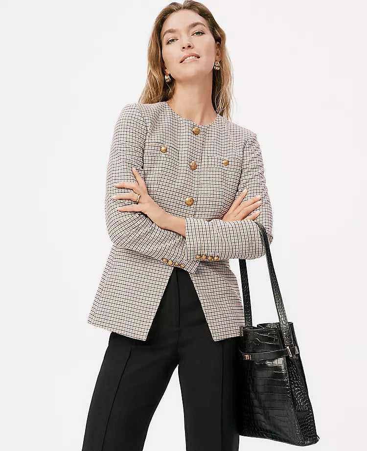 Houndstooth Split Hem Jacket