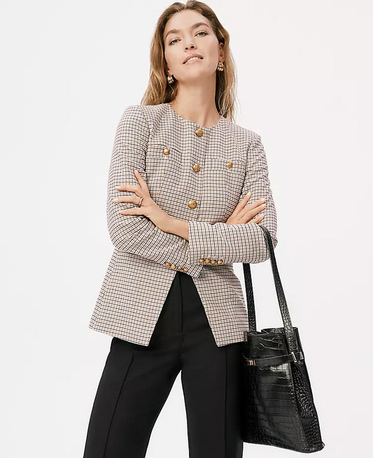Houndstooth Split Hem Jacket