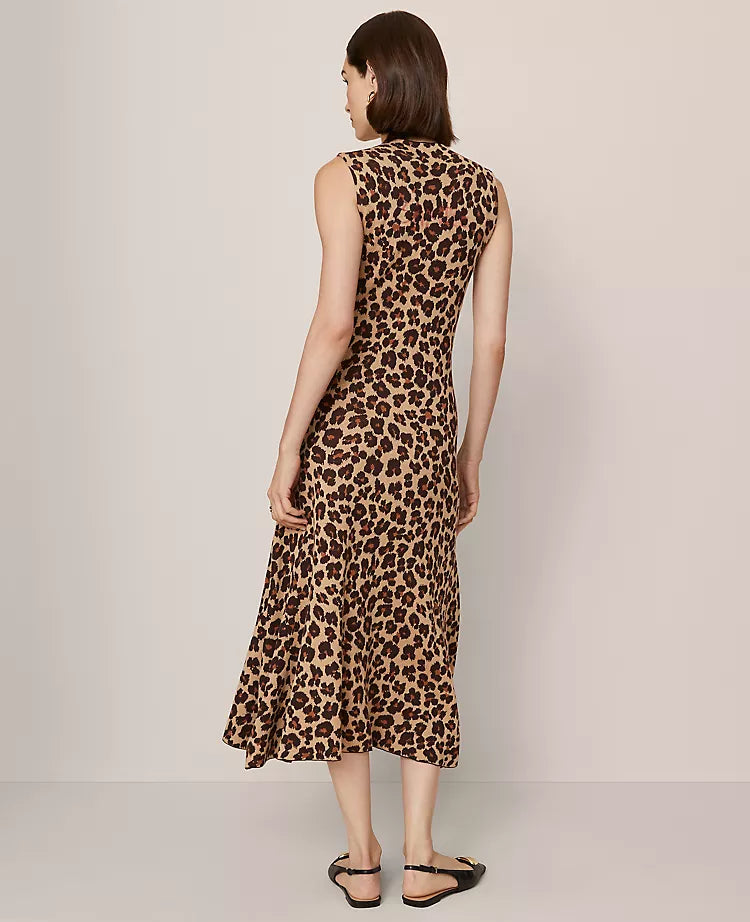 Animal Print Mock Neck Midi Dress