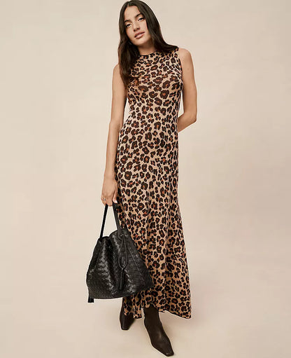 Animal Print Mock Neck Midi Dress