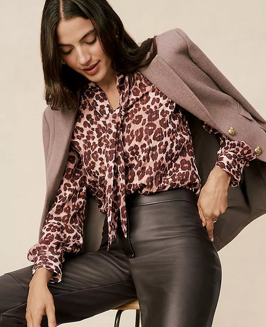 Animal Print Tie V-Neck Popover